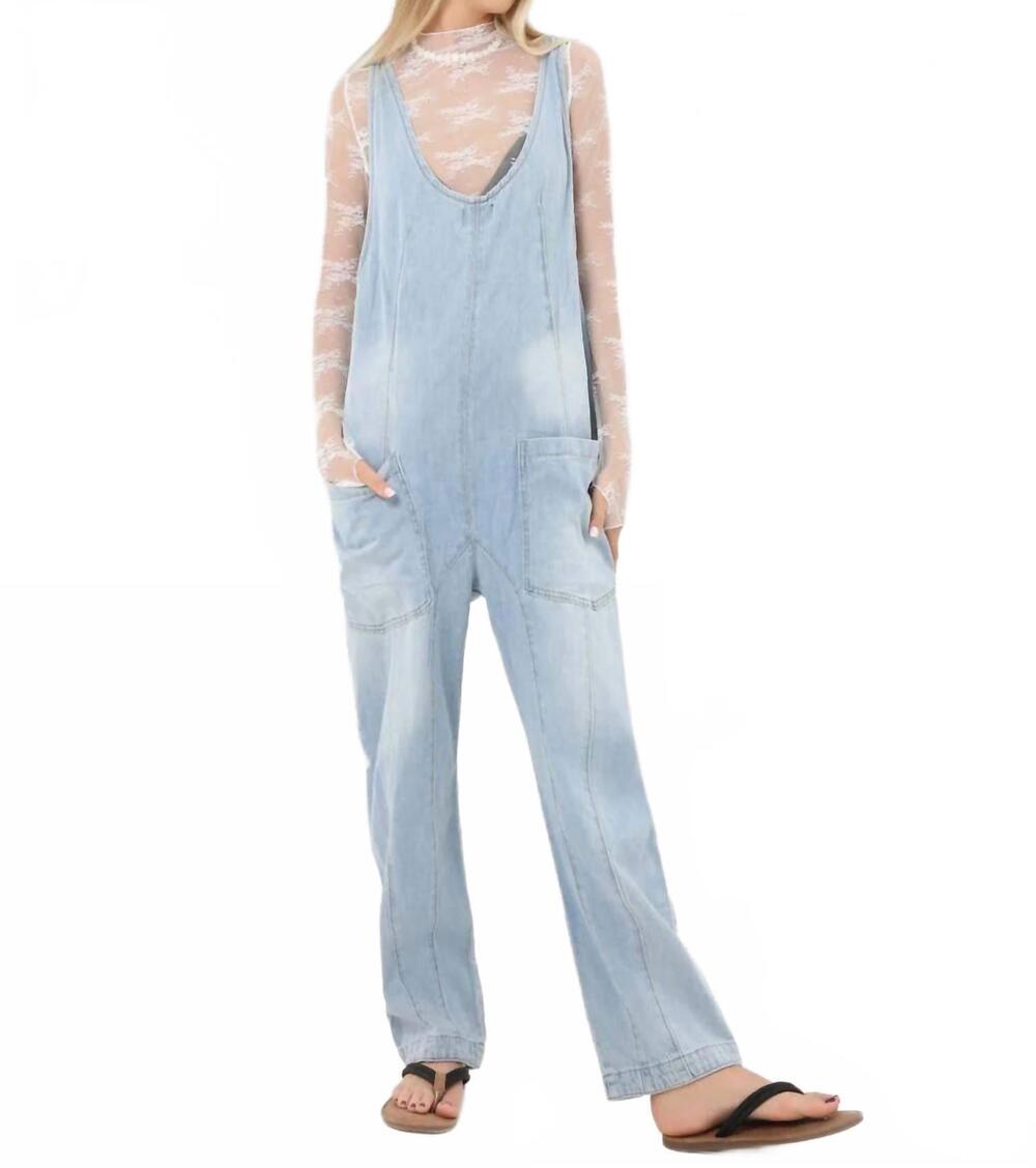NEW SWEETKAMA denim adjustable shoulder high roller jumpsuit in blue